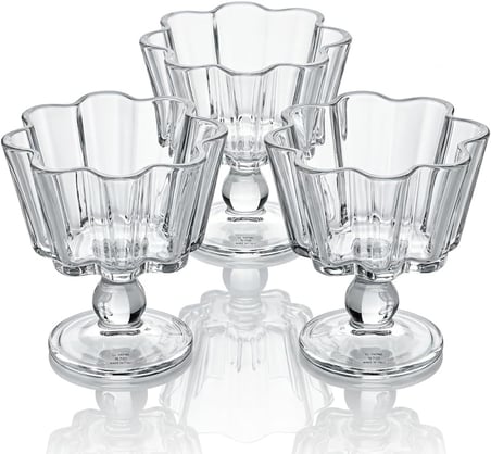 Deconox Alya 3'lü Cam Dondurmalık ve Çerezlik Seti - Modern Tasarımlı Şeffaf Dondurmalık Set, Sosluk ve Dondurma Sunum Kasesi (12x11 cm)