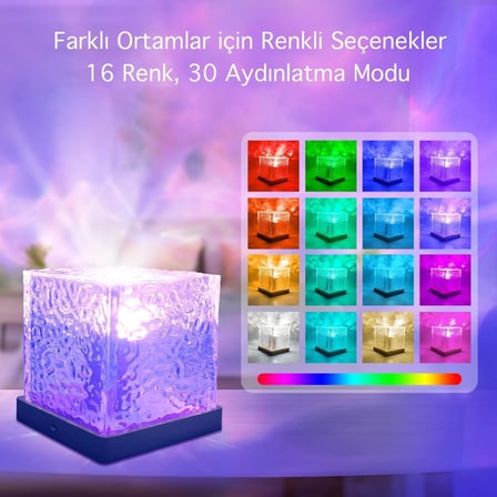 Kristal Kuzey Işıkları Okyanus Dalgası 16 Renk Projektör Dahili Pil Gece Lambası Kumandalı Dokunmatik