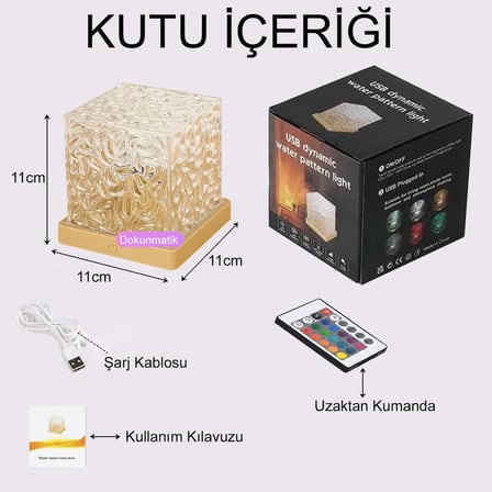 Kristal Kuzey Işıkları Okyanus Dalgası 16 Renk Projektör Dahili Pil Gece Lambası Kumandalı Dokunmatik
