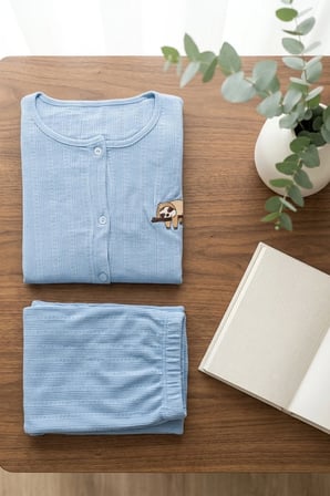 Kadın Ayıcık Desenli Bambu Viskon Kısa Kollu Yumuşak Soft Örme Pijama Takımı