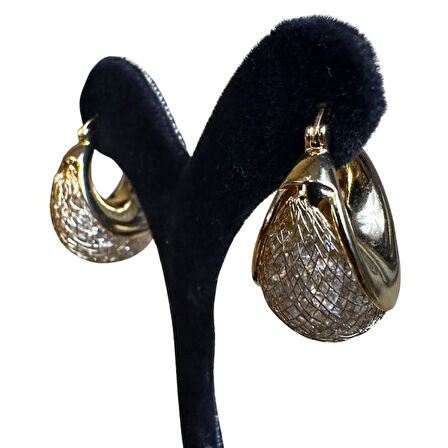 Uretti - İREM 3914 İnce Tel Örme Zirkon Taşlı Sepet Küpe