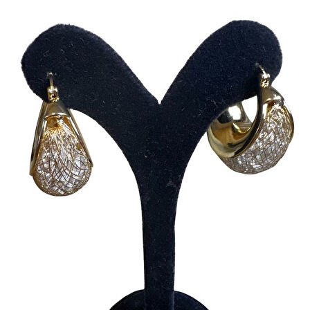 Uretti - İREM 3914 İnce Tel Örme Zirkon Taşlı Sepet Küpe