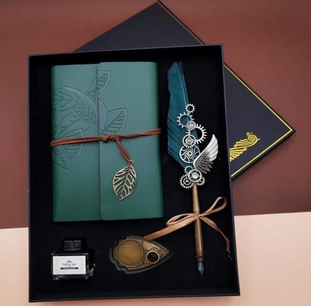 MR Nostalji Ajanda Divit Kalem Seti Mürekkepli divit kalem seti özel tasarım özel hediye (Yeşil)