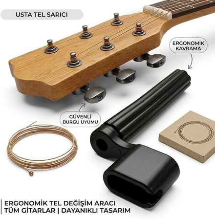 Gitar Tel Sarma Aparatı (Burgu Çevirici) – Akustik, Elektro Gitar, Bas, Ukulele ve Bağlama/Saz Uyumlu Hızlı Tel Değiştirme Aleti