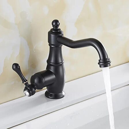 Antik Vintage Siyah Sıcak ve Soğuk Pirinç Taşlı Retro Lavabo Bataryası