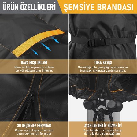 Bahçe Şemsiye Kılıfı, Veranda Parasol Konsol Şemsiyesi Brandası, Koruma Örtüsü, Su Geçirmez, Hava Koşullarına Dayanıklı Bahçe Gölgelik Güneşlik Örtüsü (175 x 32/37 cm) Siyah