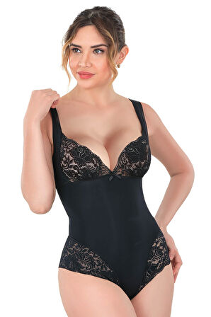 SİYAH MI Emay 2947 Dantelli Agraflı Body Korse