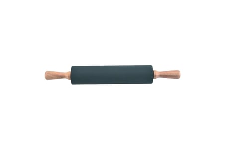 Bambu Saplı Silikon Merdane, Oklava, Hamur Açma Aracı, Siyah, 42 cm, Yapışmaz Yüzey, Börek ve Baklava için