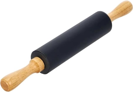Bambu Saplı Silikon Merdane, Oklava, Hamur Açma Aracı, Siyah, 42 cm, Yapışmaz Yüzey, Börek ve Baklava için