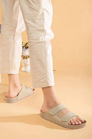 Kadın Esnek Yumuşak Ayarlanabilir Tokalı Slide Rahat Comfort Anatomik Terlik