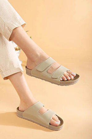 Kadın Esnek Yumuşak Ayarlanabilir Tokalı Slide Rahat Comfort Anatomik Terlik