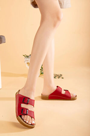 Kadın Esnek Yumuşak Ayarlanabilir Tokalı Slide Rahat Comfort Anatomik Terlik