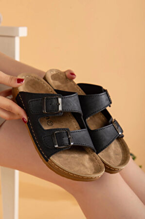 Kadın Esnek Yumuşak Ayarlanabilir Tokalı Slide Rahat Comfort Anatomik Terlik