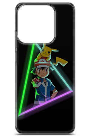 Realme C61 uyumlu Pokemon 26 HD Tasarım Ash Ketchum Neon