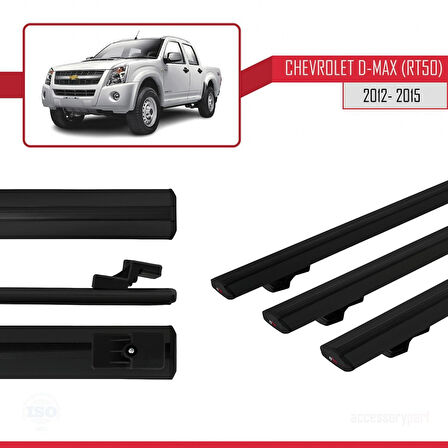 Chevrolet D-Max (RT50) 2012-2015 Arası ile Uyumlu BASIC Model Ara Atkı Tavan Barı Siyah 3 Adet