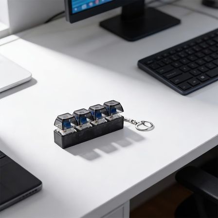 RGB Klavye Fidget Oyuncak Anahtarlık, 4 Düğmeli ve Renkli LED Işıklı, Stres Giderme, Evde Odaklanma ve Eğlence için Taşınabilir ABS Clicker, Ofis, (Şeffaf beyaz)