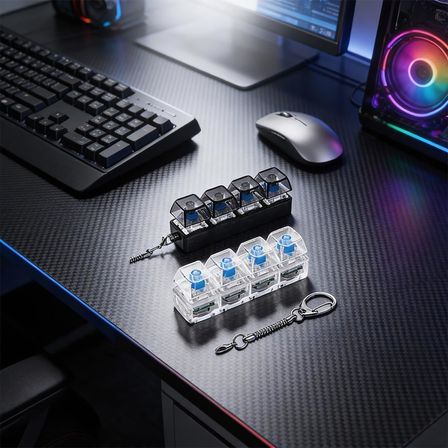 RGB Klavye Fidget Oyuncak Anahtarlık, 4 Düğmeli ve Renkli LED Işıklı, Stres Giderme, Evde Odaklanma ve Eğlence için Taşınabilir ABS Clicker, Ofis, (Şeffaf beyaz)