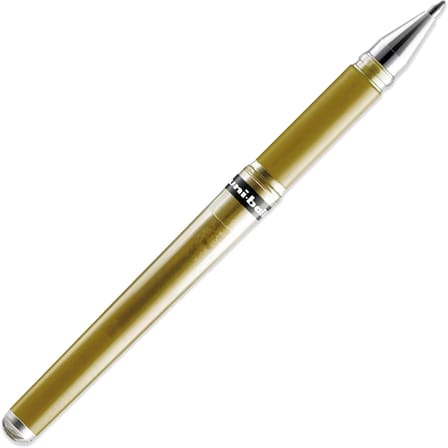 Signo Pen Geniş Metalik Jel Mürekkep Rollerball - Metal 1 mm Uç Ucu 0,65 mm Kauçuk Saplı Çizgi Genişliği - UM-153 - (6'lı Paket) - Beyaz, Gümüş ve Altın