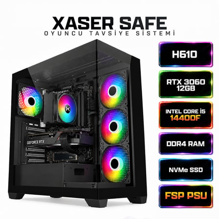 Xaser Safe X30  Intel Core i5 14400F 32GB Ram 1TB M.2 NVMe SSD 12GB RTX3060 Masaüstü Oyuncu Bilgisayarı