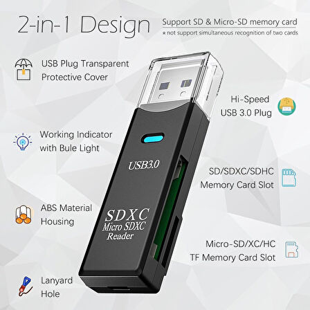 Anunnaki USB 3.0 2‑in‑1 SD TF Kart Okuyucu & Dönüştürücü Hub Veri Aktarıcı Adaptör 