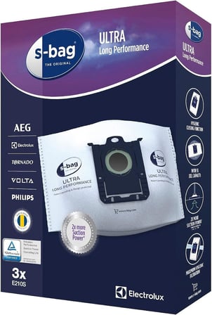 Electrolux E210S S-Bag Ultra Long Performance Elektrikli Süpürge Toz Torbası | 5 Litre Kapasite, Yüksek Emiş Gücü, Çok Katmanlı Filtrasyon | 3’lü Paket