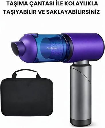 20.000 Pa Kablosuz El Süpürgesi – 120W Güç, 7800 mAh Batarya, 200 ml Toz Haznesi, 8 Başlıklı, Taşıma Çantalı Mini Araç &amp; Ev Süpürgesi (MOR)