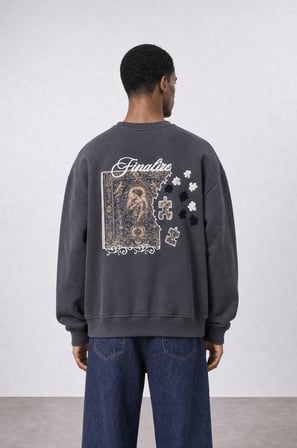 Erkek Finalize Patch Detaylı Oversize Sweatshirt Füme