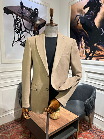 Guild Karlofça Slim Fit Bej Örme Ceket