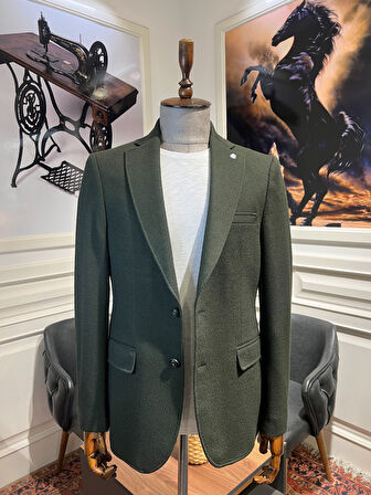 Guild Karlofça Slim Fit Haki Örme Ceket