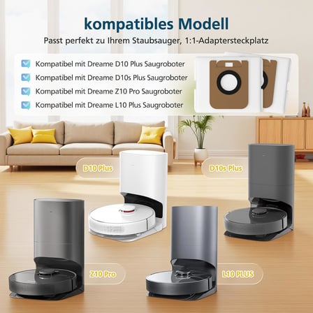 Dreame D10 Plus / D10s / Z10 Pro / L10 robot süpürge için 10 adet elektrikli süpürge torbası, Dreame D10 Plus / D10s / Z10 Pro / L10 elektrikli süpürge robotu için yedek parçalar