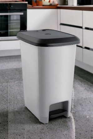 Slim Pedallı Çöp Kovası 60 Litre &amp; Büyük Boy Pedallı Çöp Kovası Gri Metalik Gri