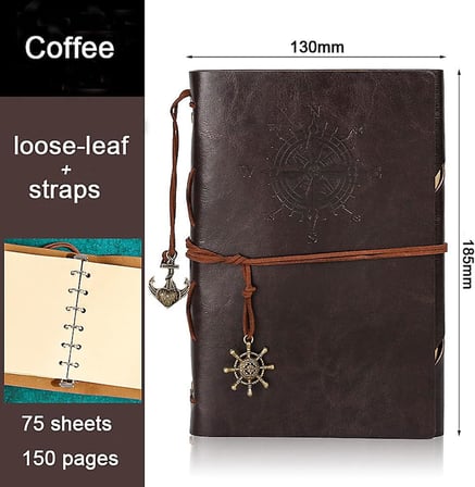 Retro Vintage Denizcilik Defteri Klasik PU Deri Kapak Not Defteri Seyahat Günlüğü Seyahat Dergisi Doldurulabilir Eskiz Defteri Spiral Halka Binder Günlüğü Boş Sayfalar, Astarsız Kağıt, Retro Kolye, Klasik Kabartmalı (130x185 mm, Kahve)