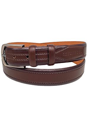 Kahverengi Hakiki Deri Desenli 3.5 cm.lik Klasik Kemer - 209-19