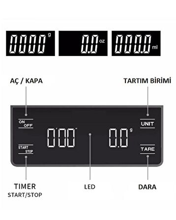 Kahve Terazisi Hassas Zaman Ayarlı Mutfak Tartısı 3KG