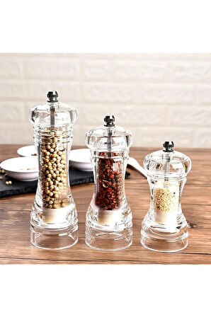 1 Adet Şeffaf Akrilik 20 cm Büyük Boy Baharat Tuz Karabiber Öğütücü Değirmeni