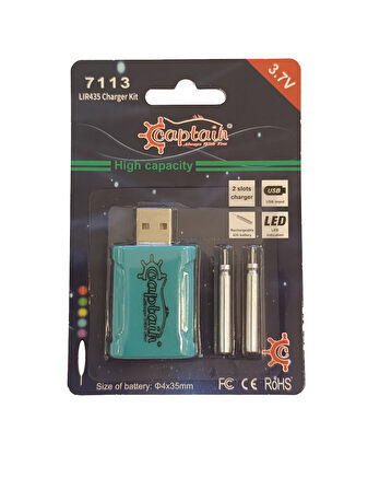 Captain 7113 Fosfor ve Şamandra Pili İçin Pil Şarj Kiti USB li