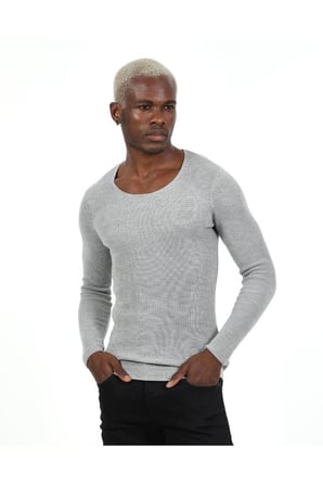 Slim Fit Naturel Pamuk Triko Kazak Tüylenmeyen Dar Kesim Body Fit Örme Şık ve Konforlu Erkek Kazak