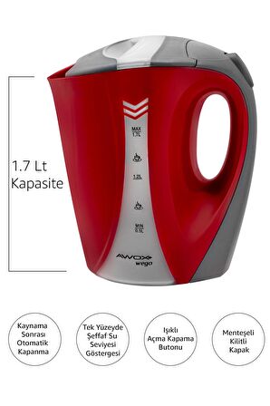 Awox Wego Açık Rezistanslı Su Isıtıcı Kettle Kırmızı