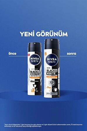 Nivea MEN Erkek Sprey Deodorant Black&White Invisible Güçlü Etki 150ml, 72 Saat Anti-perspirant Ter Koruma