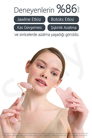 Pembe Kuvars Face Roller Ve Kalp Gua Sha Yüz Masaj Aleti Seti Değerli Doğaltaş Sertifikalı