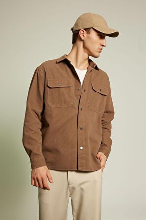 DeFacto 	Relax Fit Polo Yaka Çıtçıt Kapamalı Cepli Kanvas Gömlek Ceket A8182AX23WNBN311