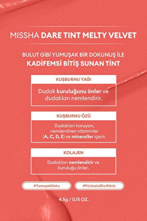 Uzun Süre Kalıcı, Bulaşma Yapmayan, Kadifemsi Bitiş Sunan Tint Dare Tint Melty Velvet (Rosyful Day)