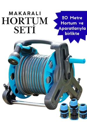 Makaralı Hortum Seti 20 Metre Bahçe Sulama ve Araç Yıkama Seti - 1/2 İnç Pratik Bahçe ve Oto Yıkama