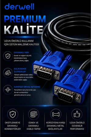 20 Metre VGA Kablo Full HD 1080P Kesintisiz Aktarım D-Sub Erkek To Erkek Altın Uçlu Dayanıklı Monitör Projeksiyon Bilgisayar Ekran Görüntü Aktarıcı Kablosu Çift Vidalı Güvenli Sabitleme