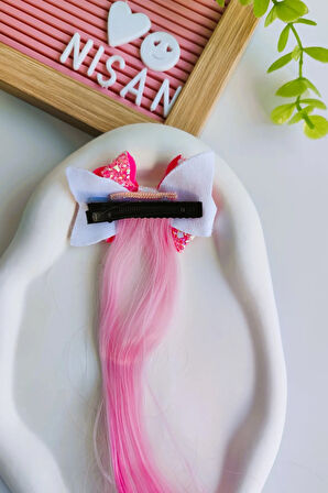 Kız Çocuk Simli Parlak Fiyonk Kurdele Yapay Saç -Postiş 1 Adet