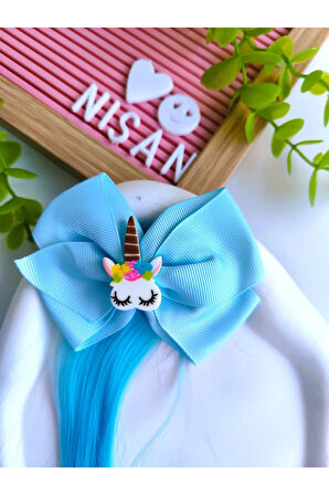 Kız Çocuk Kumaş Fiyonk Unicorn Yapay Saç Postiş 1 Adet