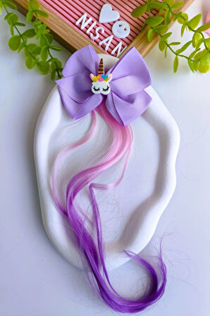 Kız Çocuk Kumaş Fiyonk Unicorn Yapay Saç Postiş 1 Adet