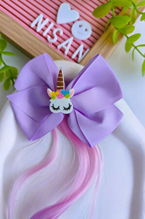 Kız Çocuk Kumaş Fiyonk Unicorn Yapay Saç Postiş 1 Adet