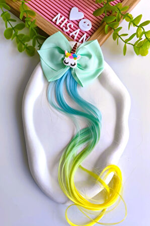 Kız Çocuk Kumaş Fiyonk Unicorn Yapay Saç Postiş 1 Adet
