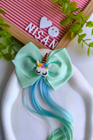 Kız Çocuk Kumaş Fiyonk Unicorn Yapay Saç Postiş 1 Adet
